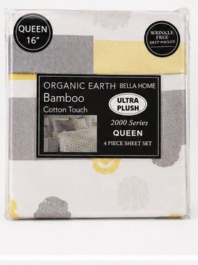 Unisex Bella Home Queen Blue Yellow Abstract Bamboo Cotton Sheet Set